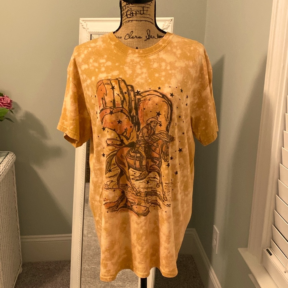GINA Tees Girls In Action tie dye, western t-shirt, size L.